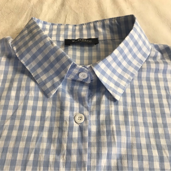 E. Retro Button Down High Low Blouse Women’s Size XXL Blue / White Long Sleeve - Picture 14 of 14